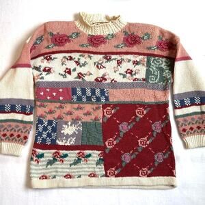 Heirloom Collectibles VTG 90’s Cotton Pullover Patchwork Sweater Size Medium